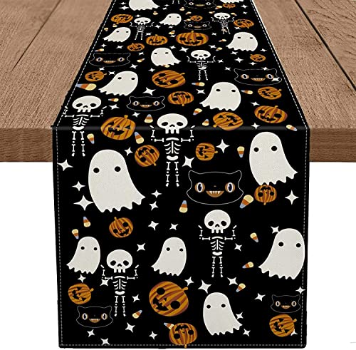 Halloween Table Runner Black Cat Pumpkins Seasonal Kitchen Dining Table Home Outdoor Party Decorations