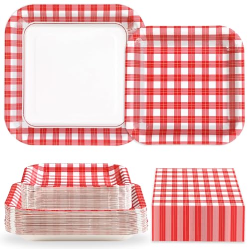 200 Pcs Red and White Gingham Party Supplies (200 Count)