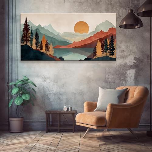 Mountain Modern Abstract Boho Wall Art For Living Room 24×48 In