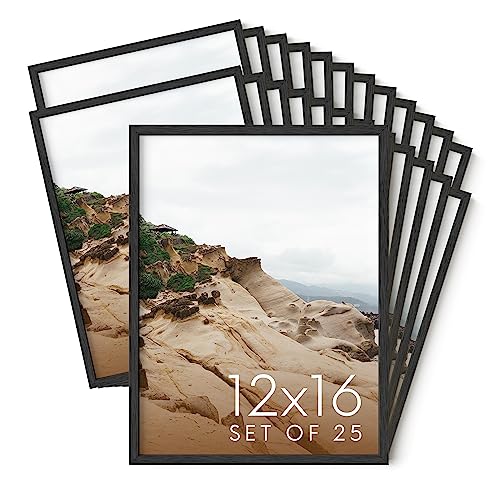 12x16 Black Oak Wood Picture Frames Set of 25