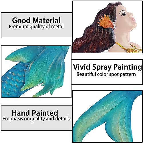 Metal Mermaid Sea Wall Decor Outdoor Garden Hanging Art Sculptures Home Ocean Theme Decorations for Kitchen Bathroom and Pool