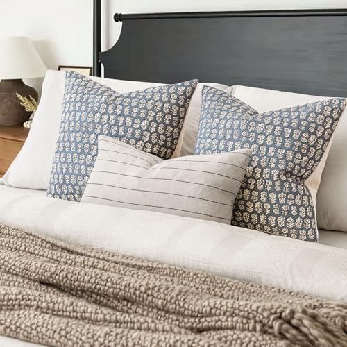 Decorative Floral Print Throw Pillow Covers 22×22 Dusty Blue (2 Count)