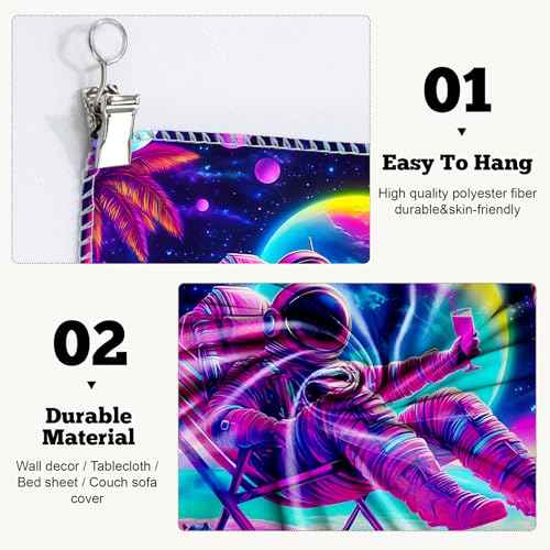 Blacklight Space Astronaut Tapestry UV Reactive Galaxy Planet Glow in Dark Tapestries Black Light Poster Neon Wall Hanging Art for bedroom Living Room