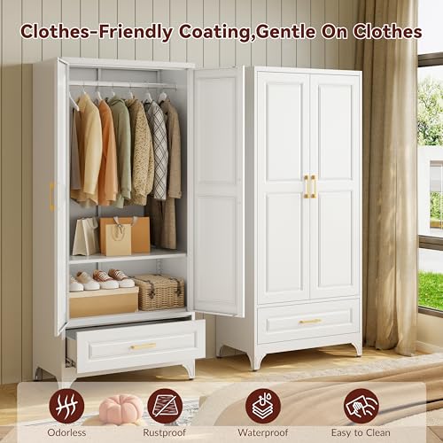 71" Tall Wardrobe Closet with Doors and Adjustable Shelves