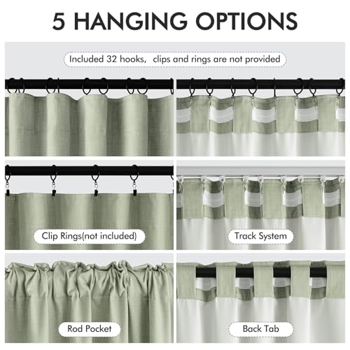 100% Blackout Back Tab Pleat Linen Curtains 50" Wx108 L (2 Count)