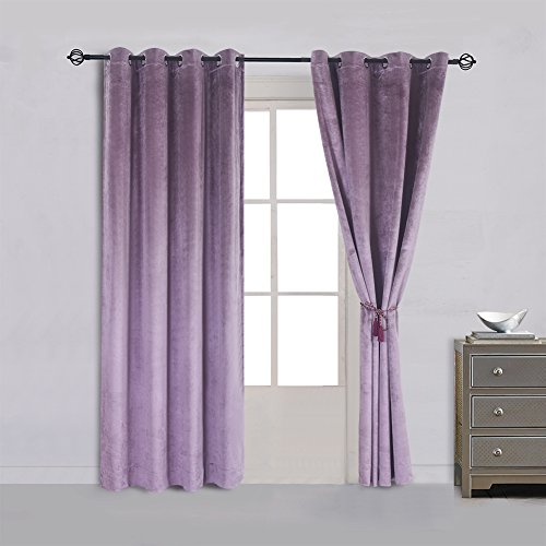 Super Soft Luxury Velvet Texture Curtains Lavender Flannel Blackout Curtains Panel Drapes Grommet 52Wx84L inch Purplish Pink
