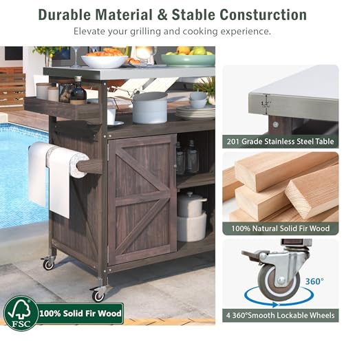 Outdoor Grill Table with Stainless Steel Top