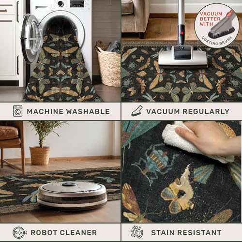 Green and Black 3x10 Wide Washable Runner Rugs for Hallway (30 Sq Ft)