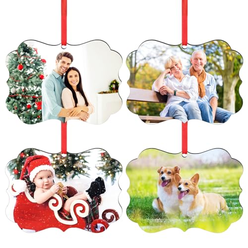 4 Pack Personalized Christmas Ornaments 2025 Wood Custom Photo Text Hanging Ornament for Christmas Tree Decorations (4 Count)