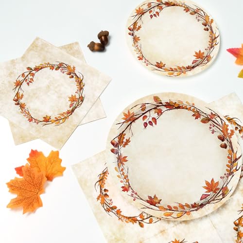 200 Pcs Fall Paper Plates and Napkins (50 Count)