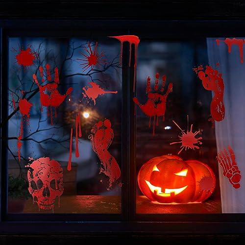 Halloween Bloody Handprint Footprint Horrible Window Stickers (12 Count)