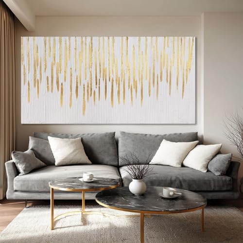 Gold Wall Decor Abstract Wall Art for Living Room White Canvas Pictures Artwork for Gallery Hotel 24"x48"