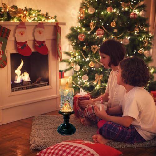 Christmas Flickering Flameless Candles Christmas Snow Globe Candle Light Swirling Water Glittering Spinning Candles with 6 Hours Timer for Home Christmas Gift Decorations