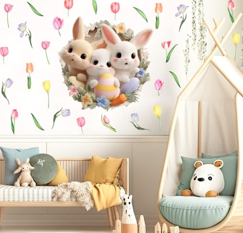 Large 3D Easter Bunny Wall Stickers (26 Count)