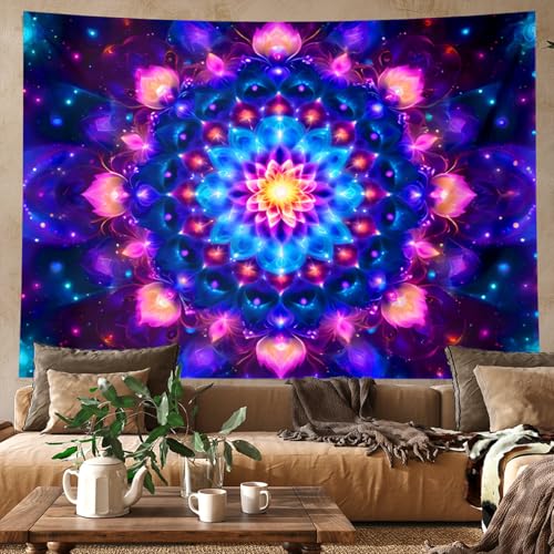 Blacklight Mandala Tapestry for Bedroom