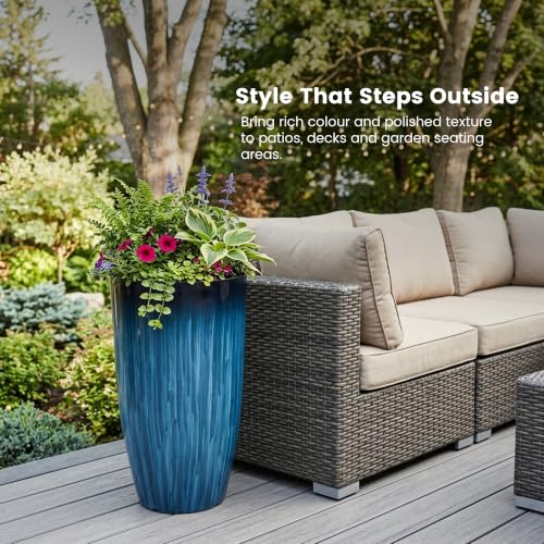 Garden 23.5" Tall Plastic Planters Set of 2 with Drainage Holes (2 Count)