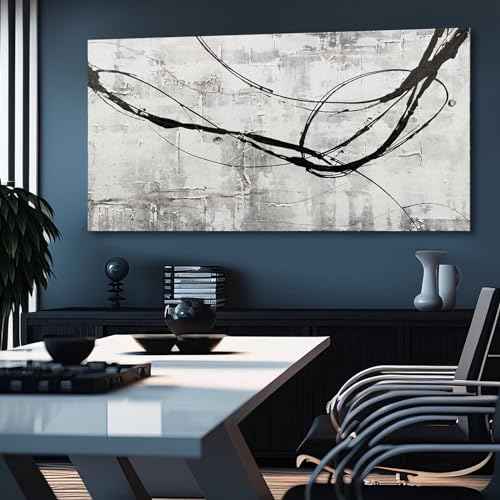 Maximalist Decor Black and White Wall Decor Grey Modern Wall Art Pictures for Office Wall Decorations 24"x 48" Big Painting Artwork Bedroom Living Room Hotel