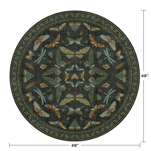 Vintage Dark Green 4ft Round Small Rug for Entryway Indoor (16 Sq Ft)
