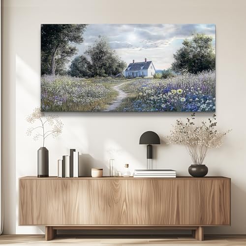 Canvas Wall Art For Living Room Bedroom Wall Decor For Office Farmhouse Mural Retro Pastoral Flower Sea Landscape Painting Room Hallway Prints Artwork Picture Wall Decoration 20x40 Inches