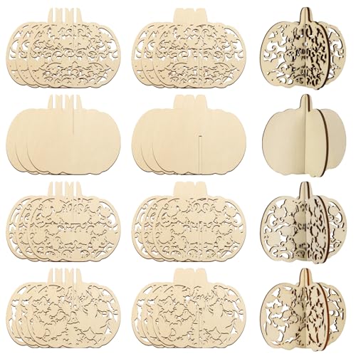 DIY 3D Fall Pumpkin Wood Crafts to Paint for Kids Adults (24 Count)