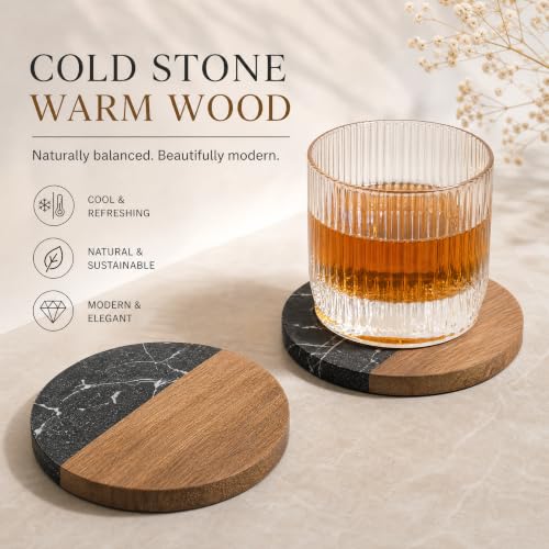 6 Pc Black Marble Wood Coasters (6 Count)