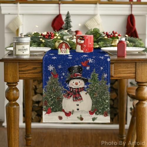 Snowman Christmas Table Runner Home Party Decor 13x108 Inch