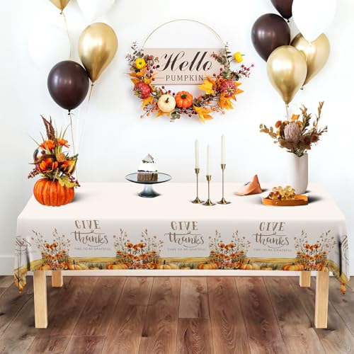 Fall Thanksgiving Tablecloth 4 Packs 54x108 Plastic Disposable Thanksgiving Table Cloth Rectangle Fall Tablecover for Holiday Dinner Party Decorations Outdoor Picnic & Baby Showers (4 Count)