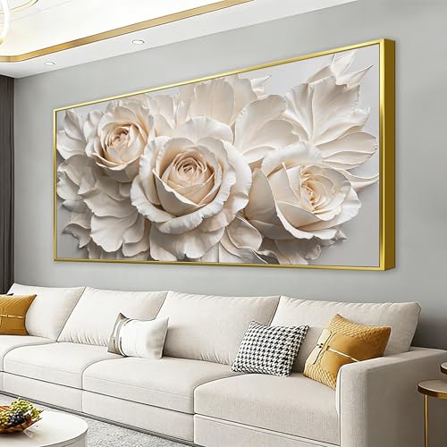 Large Gold Framed Wall Art For Living Room Home Wall Decor Modern Canvas Art Wall Decor 29 X 58 Inches White Flower Wall Art Elegant Picture For Bedroom Hotel Office Artwork