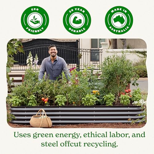 5-in-1 Modular Galvanized Raised Garden Bed Kit, 15" Tall Metal Planter Box, Durable Aluzinc Steel Raised Garden Bed Outdoor for Vegetables, Herbs, Flowers & Fruits - Round - Light Clay