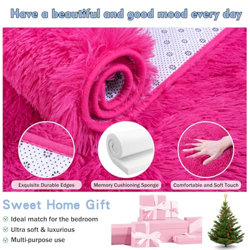 Ultra Soft Fluffy Hot Pink Rugs