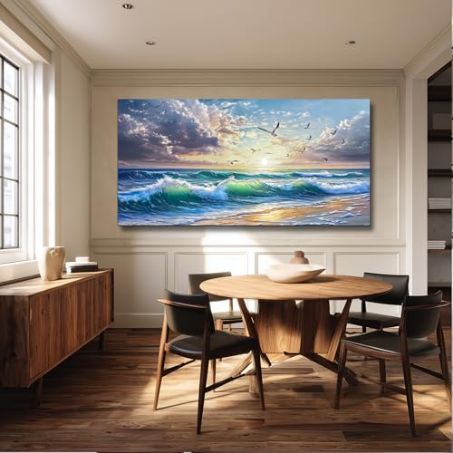 Canvas Wall Art For Living Room Wall Decor For Bedroom Restaurant Modern Office Home Decorations Seaside Landscape Painting Printing Pictures Artworks Poster Mural Ready To Hang 24"X48"