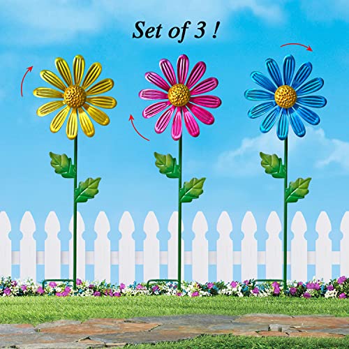 Set of 3 Metal Daisy Garden Stakes (3 Count)