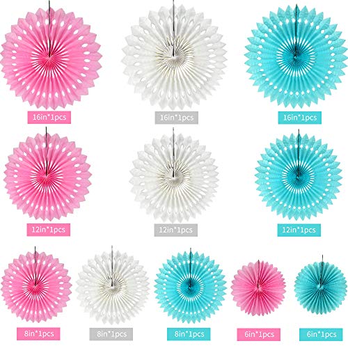 Honeycomb Round Paper Fans Blue Pink Hanging Party Decoration (11 Count)