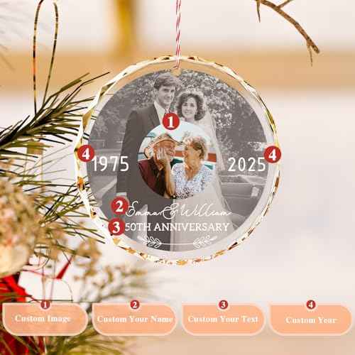 Personalized Wedding Anniversary Ornament with 2 Photos