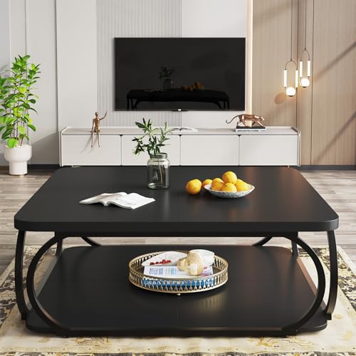 Square Coffee Table with Open Storage Shelf for Living Room