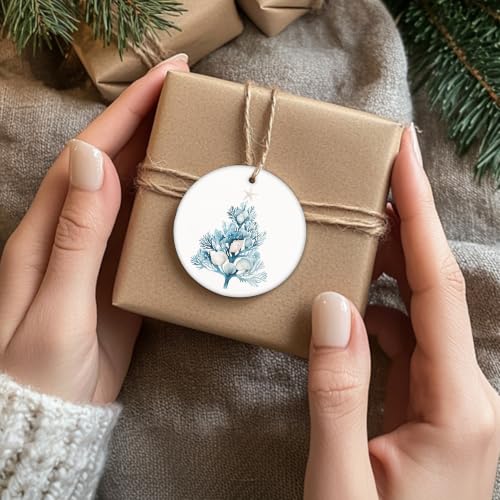 Blue Coastal Coral Shell Tree Christmas Ceramic Ornament Gifts