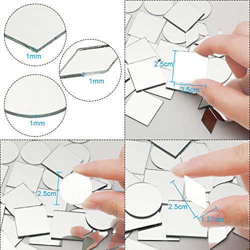 150 Pieces 1 Inch 3 Shapes Mirror Mosaic Tile Small Round Diamond Square Mini Mosaic Mirrors DIY Craft Glass Decorative for Projects Crafts Supplies