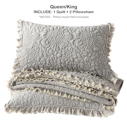 Beige Ruffled Quilt King Size