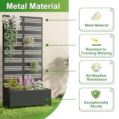 Metal Raised Garden Bed with Trellis and Wheels