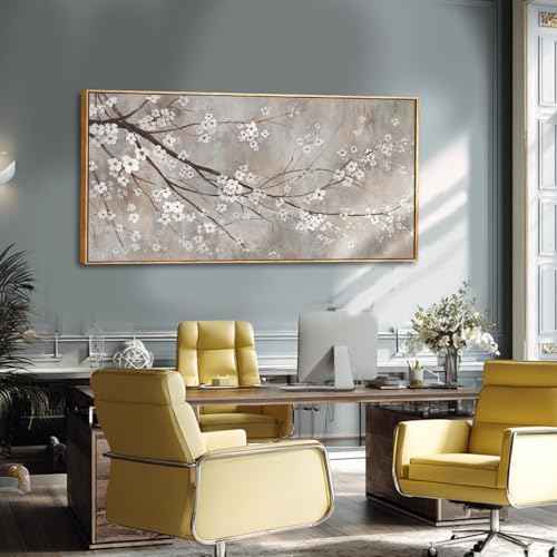 Plum blossom Wall Decor White Flowers Painting on Canvas Nature Wall Art for Bedroom 24"x 48" Wall Decorations for Living Room Office