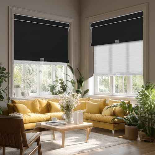 Cordless Dual Roller Shades.Linen Black and White.70 W x 44" H