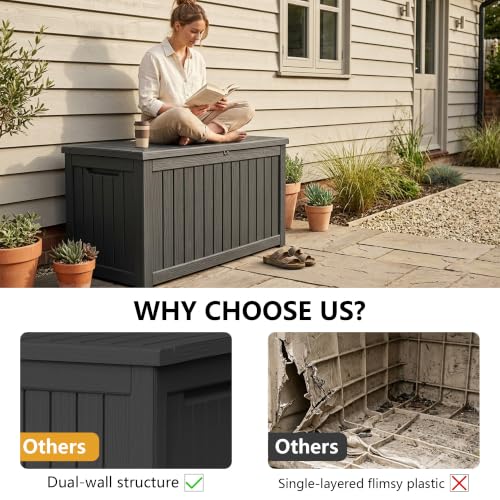 280 Gallon Outdoor Storage Box Waterproof Lockable Resin Deck Box Large
