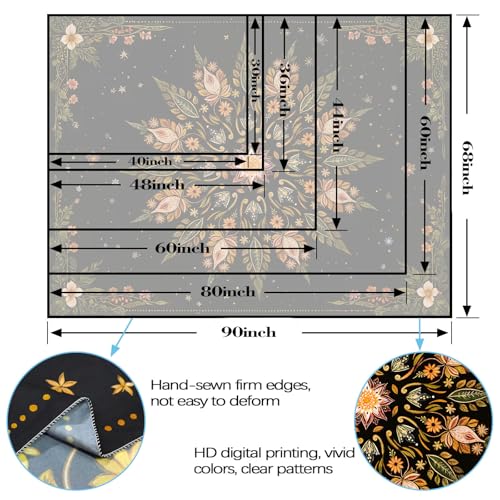 Boho Floral Mandala Tapestry for Bedroom Aesthetic Vintage Bohemian Flower Wall Tapestry Black Green Hippie Indian Small Tapestries Wall Hanging for Living Room Dorm Decor 48 x 36 Inch