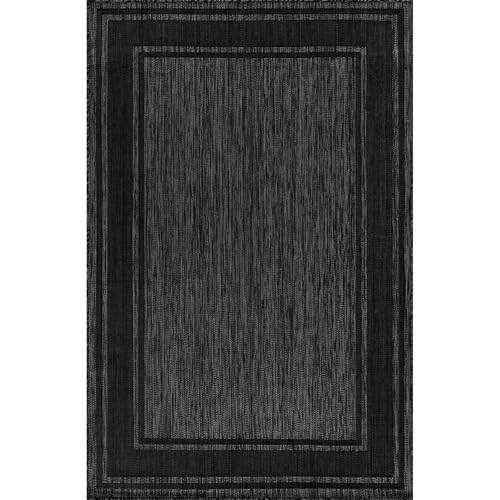 Outdoor Rug 8x10 Modern Bordered Area Rugs for Indoor and Outdoor Patio Deck Porch Garden Waterproof Weather Sun Resistant Washable Outside Carpet (80 Sq Ft)