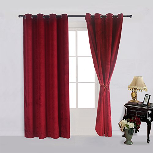 Set of 2 Classic Blackout Velvet Curtains Panels Home Theater Grommet Drapes Eyelet 52Wx63L (2 Count)