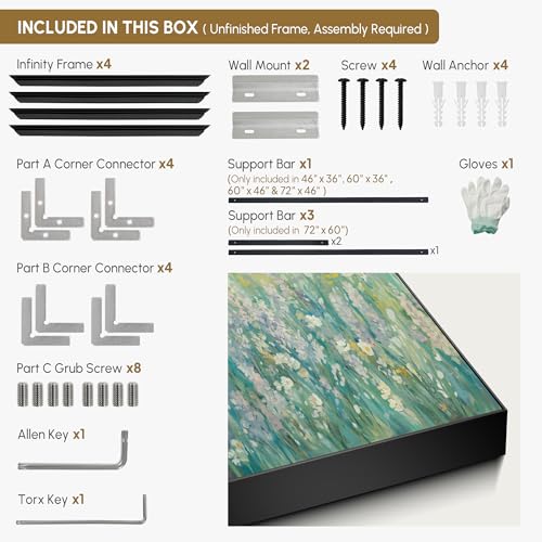 46"x60" Extra Large Framed Wall Art Wildflower Meadow Landscape Soft Pastel Nature Illustration for Home Living Room Bedroom Decor