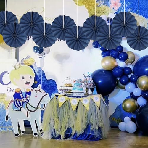 Blue Party Decorations Navy Blue Hanging Paper Round Fan Bulk 8inch (30 Count)