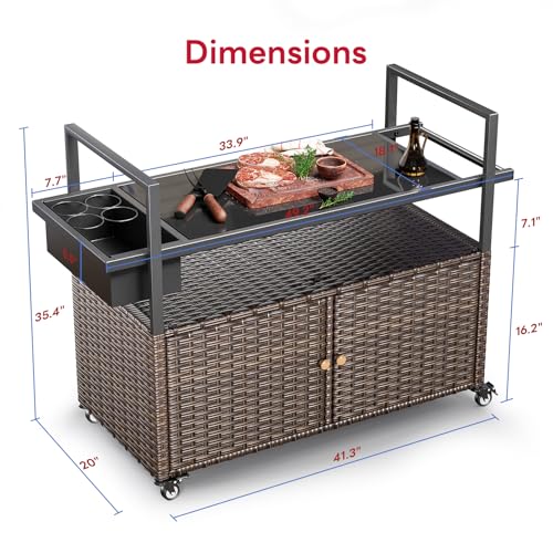 Outdoor Bar Cart with Storage Cabinet