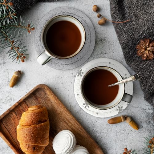 Winter Snowflake Handmade Braided Cotton Coasters Christmas Grey Snowflake Drink Coasters Absorbent Cup Coasters for Xmas Party Home Office Decor (4 Count)