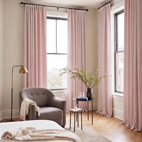 Elegant Pink Pleated Curtains 120 Inches Long for Hall Windows (2 Count)